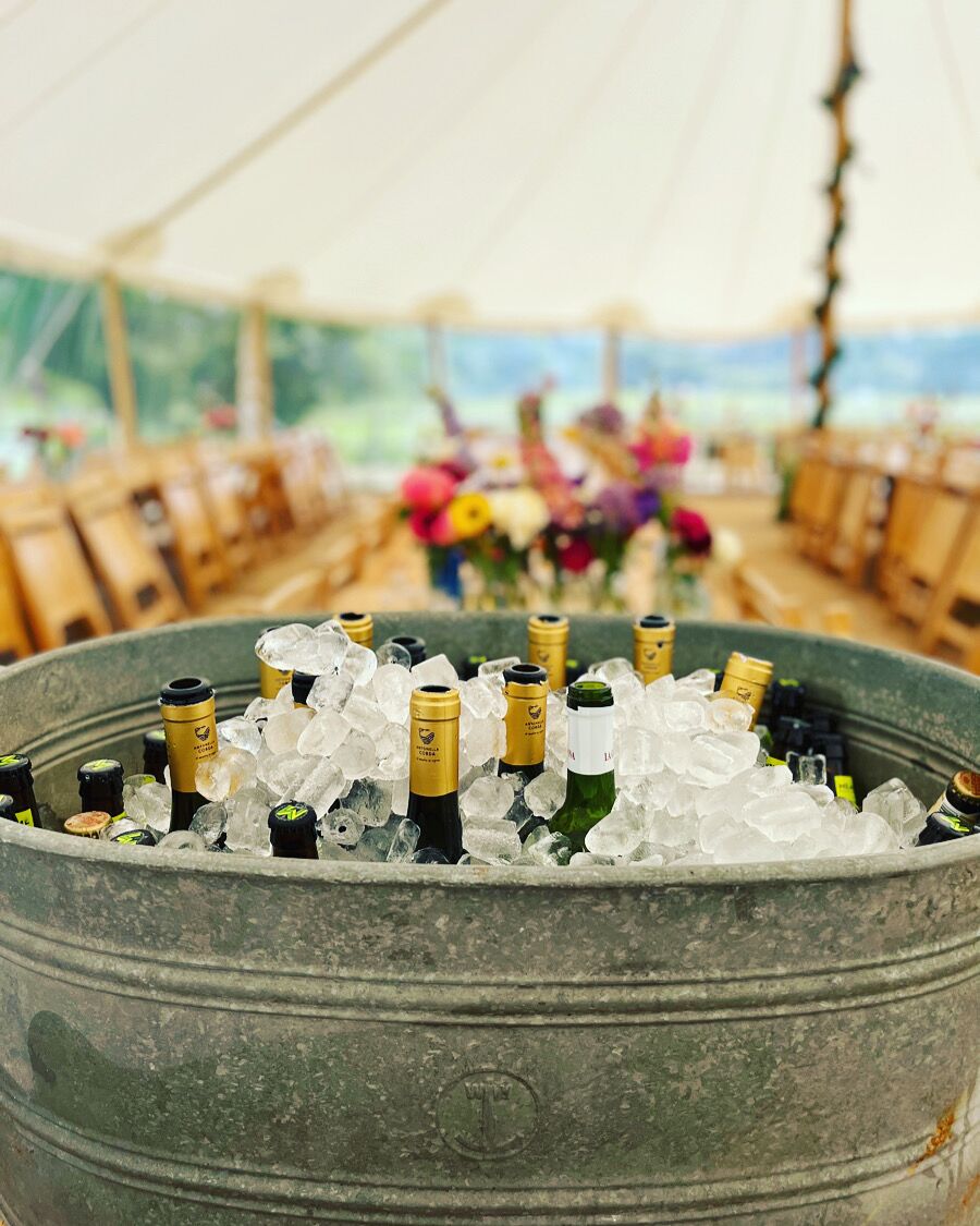 Cubed Ice for Chilling Bottles in Galvanised Trugs